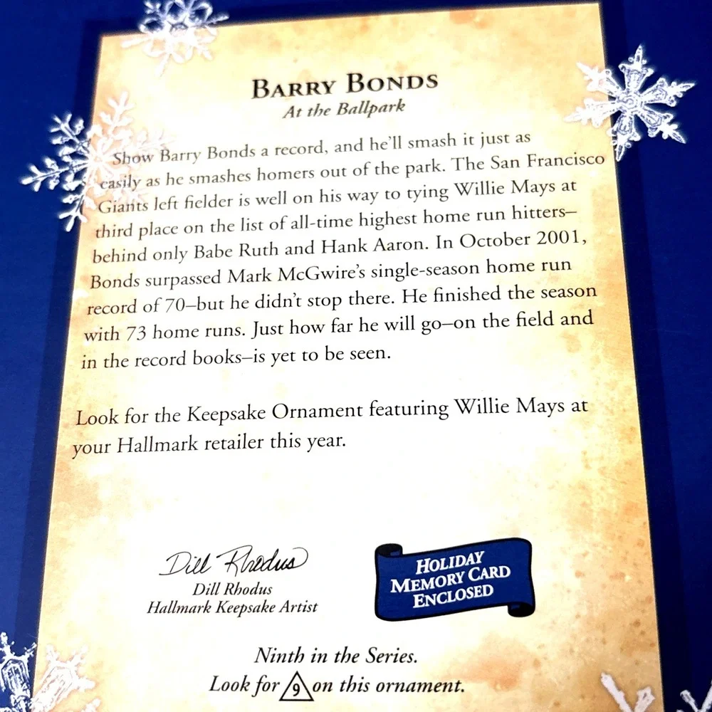 Barry Bonds Hallmark Keepsake Ornament 2004 NIB
